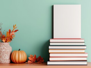 Showcase your creative mock-up design of books and seasonal decor to enhance visual appeal