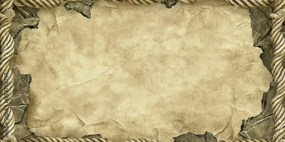 Poster a ragged, torn piece of paper with a rope around it