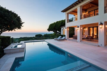 Fototapeta premium Stunning Mediterranean Villa with Pool and Terrace Boasting Breathtaking Ocean Views