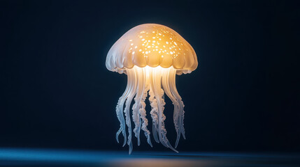 Studio shot of elegant jellyfish lamp glowing softly for interior design and decor