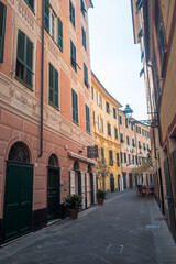 Empty street in the old town of Santa Margherita Ligure, Liguria, Italy