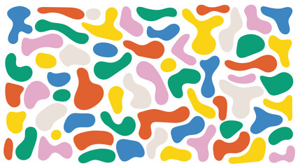 Abstract organic fluid blobs in various colors, ideal for creative backgrounds and modern decor. High quality vector set featuring irregular shapes for versatile design.