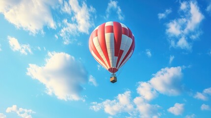 Red and White Hot Air Balloon Soaring in the Sky