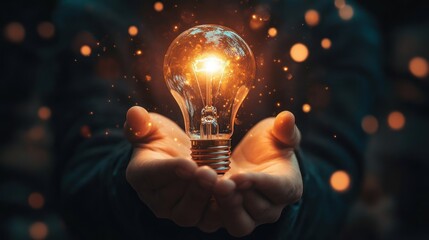 Glowing Light Bulb Held In Hand