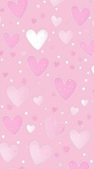 Delightful pastel pink background featuring various heart shapes in soft hues, ideal for romantic designs, Valentine's Day themes, and loving decorations.