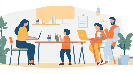 Parents with children, managing work while taking care of kids, flexible work schedules.