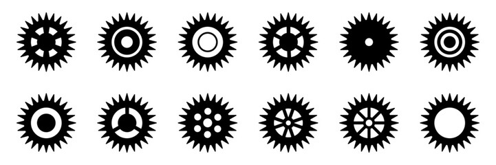 Gears icon set. Setting gears icon. Collection of mechanical cogwheels. Simple Gear wheel collection. Gear icons silhouette. Vector illustration with cogwheels sign set on white background.