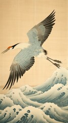 Flying cranes painting animal bird.