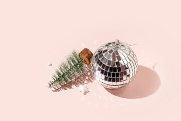 Christmas disco party, minimal aesthetic winter holiday celebration layout. 