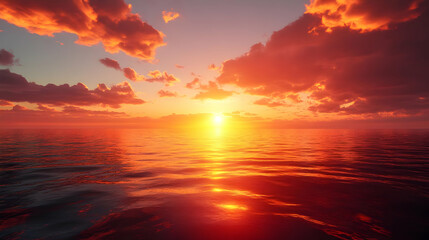 Fiery Sunset over the Ocean - Illustration