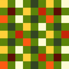 Vibrant seamless checkered grid pattern for Xmas, Christmas, and Happy New Year. Squares in festive colors create a geometric vector design. Ideal for holiday themed wallpapers and background