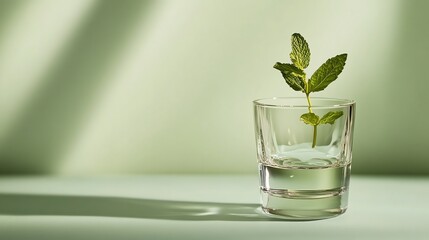A sprig of mint in a glass of water.