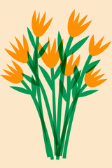 Flowers in a vase. Colorful cute screen printing effect. Riso print effect.  Graphic element  for fabric, textile, clothing, wrapping paper, wallpaper, poster. 