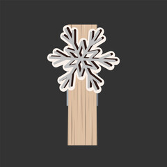 Small Wooden Clothes Peg decorated with snowflake. Isolated design element for Winter pins. Vector illustration of Clothespin
