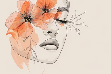 Elegant feminine beauty logo with abstract one line floral face.