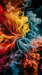Wallpaper. A captivating abstract art that immerses the viewer in a world of vivid, swirling colors. The background showcases a harmonious blend of fiery red, yellow, blue, and orange flames