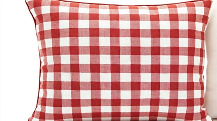 A red and white checkered decorative pillow, ideal for home decor and comfort.