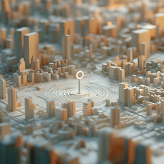 
Geolocation target. 3d city geo-target and localization background. 3D Render