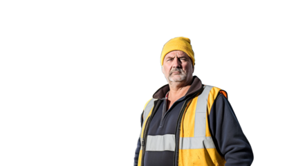Portrait of a middle aged male sanitation worker on transparent background PNG.

