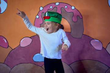 little girl act frog in acting class with their teacher, extracurricular activities