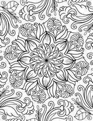 Obraz premium Ornamental mandala adult coloring book page. Zentangle style coloring page. Arabic, Indian ornament. 