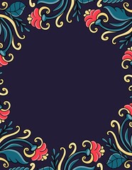 Floral ornamental background round template with copy space, frame for invitation, cards, banners