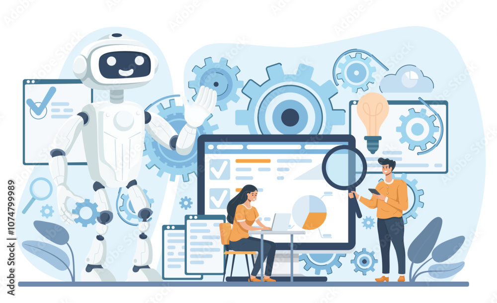Wall mural robotic process automation. artificial intelligence innovation technology concept. web banner of bus