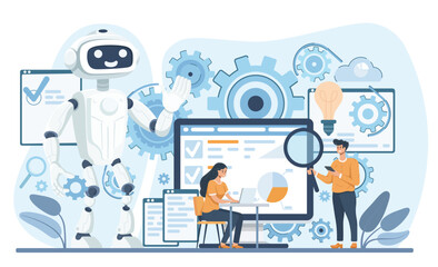 Robotic process automation. Artificial intelligence innovation technology concept. Web banner of business industry using ai. vector illustration
