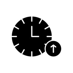 icon up time,Clock face with hour hand pointing at 12 and upward arrow. Perfect for time management, goal setting, productivity concepts in various designs.