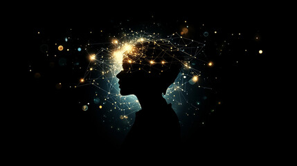 silhouette of thinker with network of glowing connections emanating from their head, symbolizing creativity and innovation.