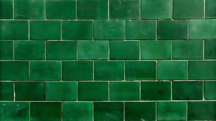 Green tile pattern with uneven masonry design for architectural and interior concepts