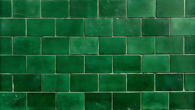 Green tile pattern with uneven masonry design for architectural and interior concepts