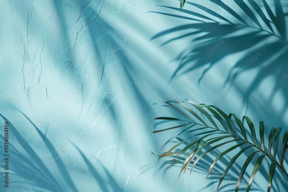 Wall mural abstract palm leaf shadow background for product presentation in spring summer.