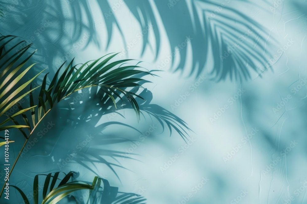 Wall mural abstract palm leaf shadow background for product presentation in spring summer.