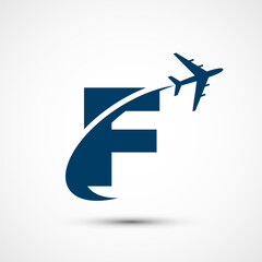 Alphabet F with aero plane. Travel icon. Aviation logo sign, Flying symbol. Flight icon