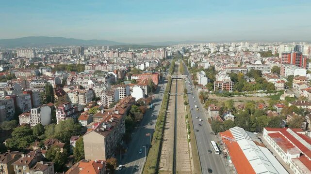 Sofia Bulgaria Drone Tracking Back Across The Lions Bridge With Mid Morning Traffic 4K 60FPS