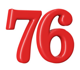 3D Red Number 76