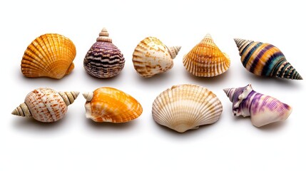 Diverse Collection of Unique Seashells Displayed Creatively