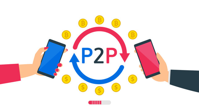 peer to peer p2p payment online man and woman using phone app
cryptocurrency exchange vector illustration