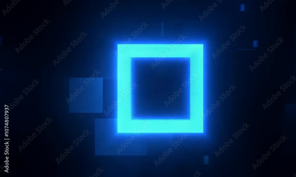 Wall mural abstract digital square: a vibrant blue neon square glows in the digital void, creating a mesmerizin