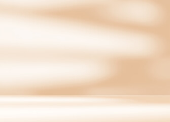 Empty orange brown cream beige room studio with shadow of leaves for product presentation. Autumn background. Summer tropical backdrop. Cosmetic showroom.