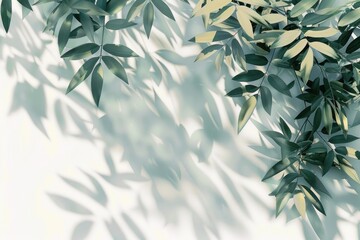 Tropical leaves shadow overlay on white background for product presentation.