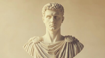 A marble bust of a man wearing a toga.