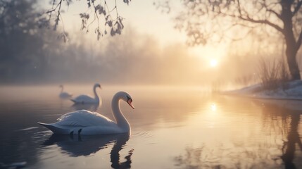 Fototapeta premium a swan is on the water