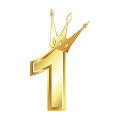 Gold number one and gold crown. First place winner sign