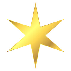 Golden star with six rays and glare of light