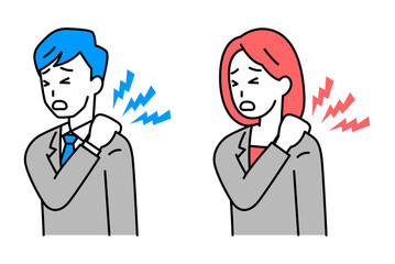 肩こりがつらいスーツの男女　セット