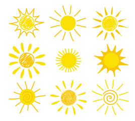 Cute hand drawn sun icon set. Vector illustration