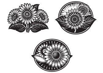 Vector silhouette of a sunflower logo design, hand drawn sunflower vector collection, vector silhouette sunflower, black and white sunflower silhouette, sunflower icons set, sunflower logo