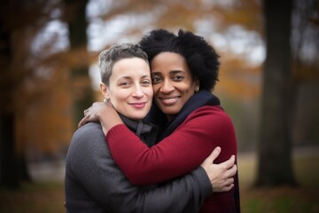 Fototapeta premium Lesbian couple hugging portrait adult photo.